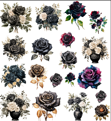 Tumbler Cup Wrap 16oz UV DTF Crystal Sticker: Black Roses Gang Sheet UVDTF100413