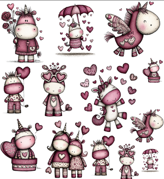 Pink unicorn Gang Sheet UVDTF100659 UV DTF Sticker | Ready to Apply Decal | Waterproof Permanent Sticker for Tumblers, Cups, Laptops, and More| Tumbler Cup Decal 4" UV DTF  Sticker