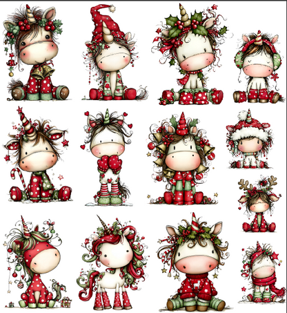 Christmas unicorn Gang Sheet UVDTF100659 UV DTF Sticker | Ready to Apply Decal | Waterproof Permanent Sticker for Tumblers, Cups, Laptops, and More| Tumbler Cup Decal 4" UV DTF  Sticker