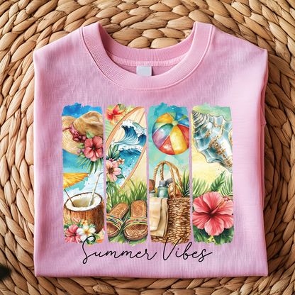 DTF T-Shirt Transfer | Ready to Press | DIY Heat Transfer for Clothing, Hoodies, Sweatshirt | Summer Vibes DTF100850