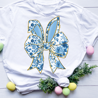 DTF Shirt Transfer - Ready to Press - Blue Floral Bunny Ears -  DTF100519