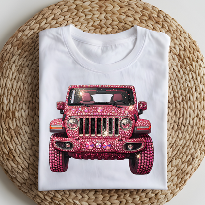 DTF T-Shirt Transfer | Ready to Press | DIY Heat Transfer for Clothing, Hoodies, Sweatshirt | Pink Jeep DTF100840