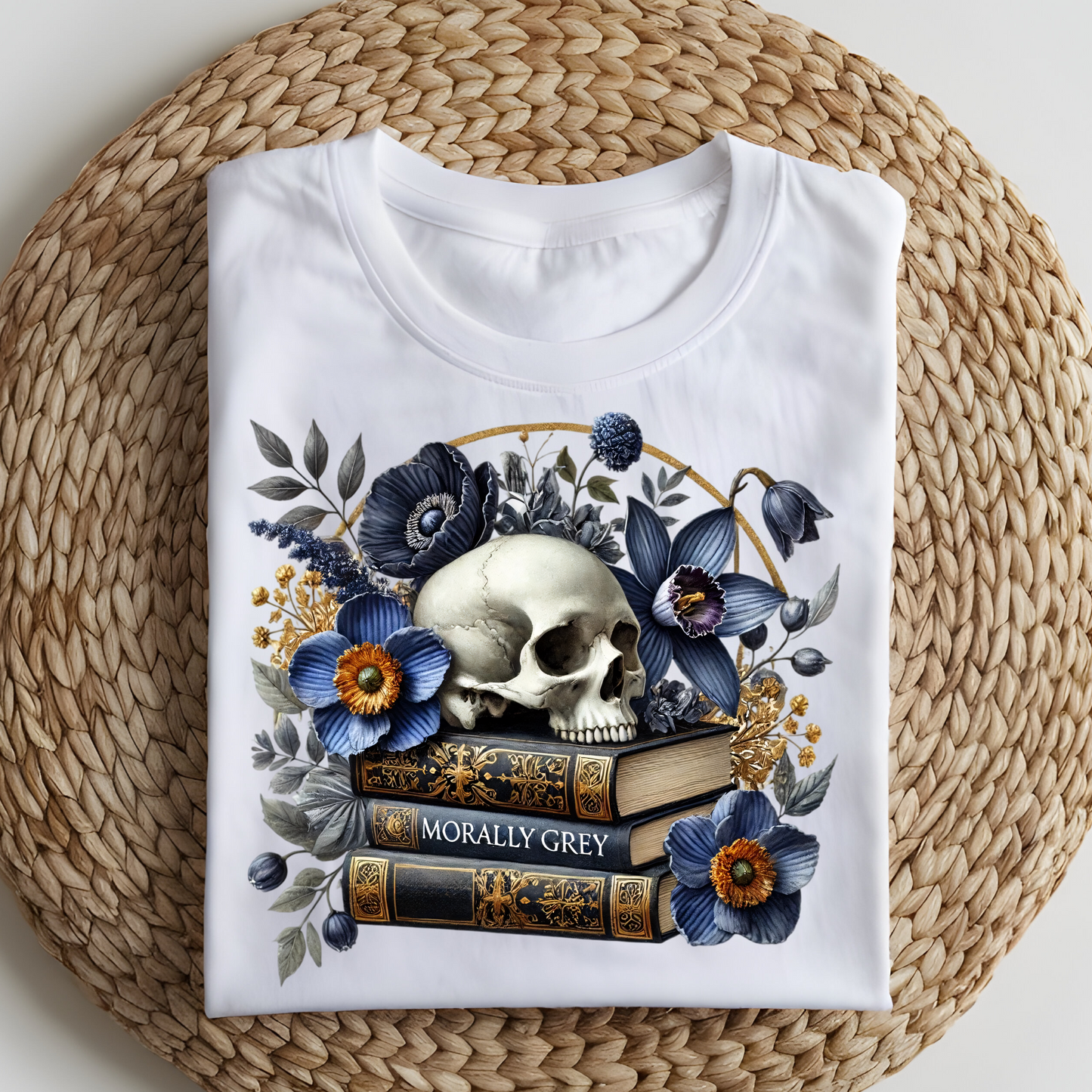 DTF T-Shirt Transfer | Ready to Press | DIY Heat Transfer for Clothing, Hoodies, Sweatshirt | Skull Books DTF100885