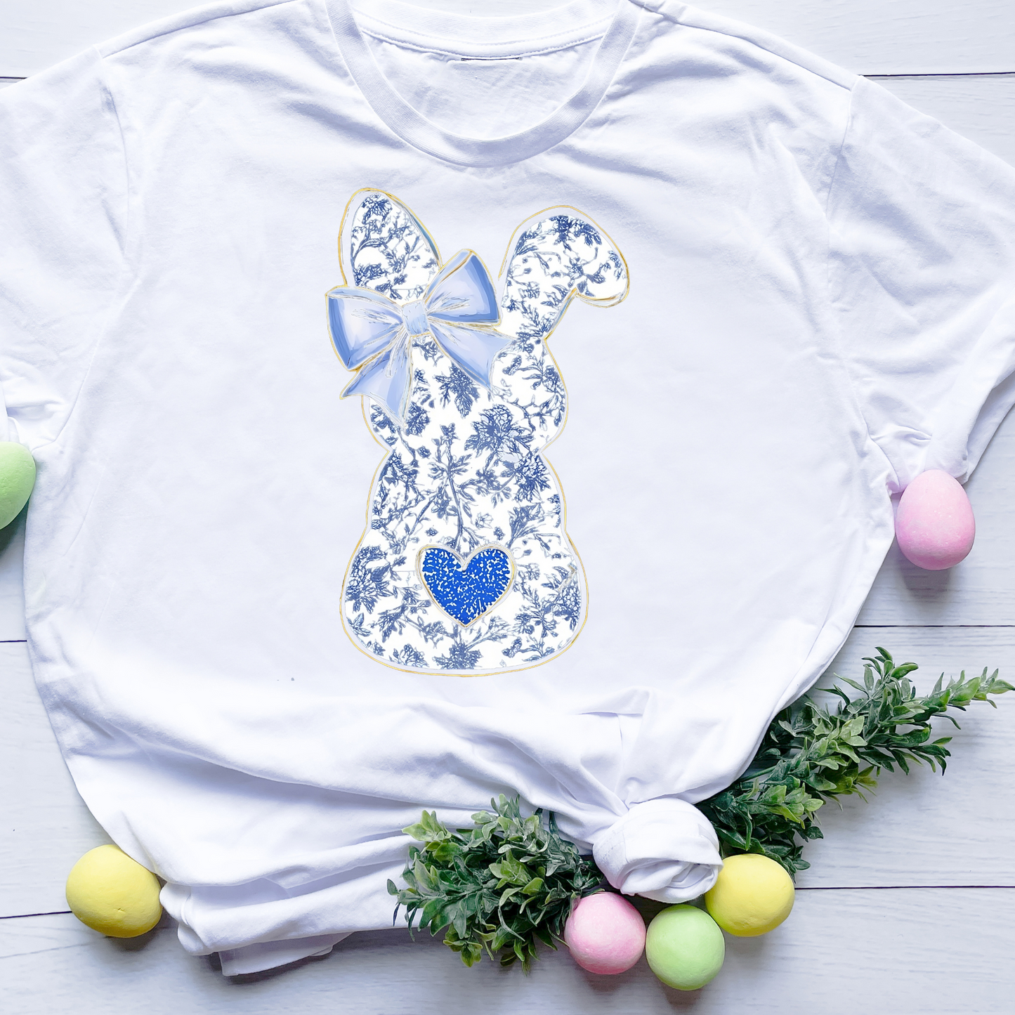 DTF Shirt Transfer - Ready to Press - Blue Floral Bunny -  DTF100525