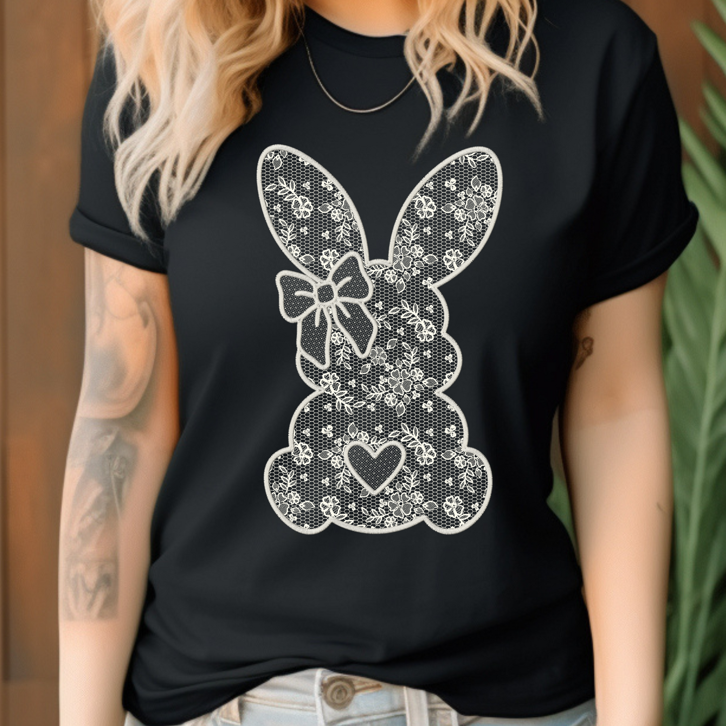 🎁 DTF Shirt Transfer - Ready to Press - Lace Bunny -  DTF100527 (100% off)