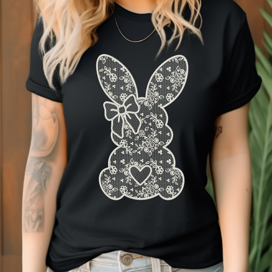 🎁 DTF Shirt Transfer - Ready to Press - Lace Bunny -  DTF100527 (100% off)