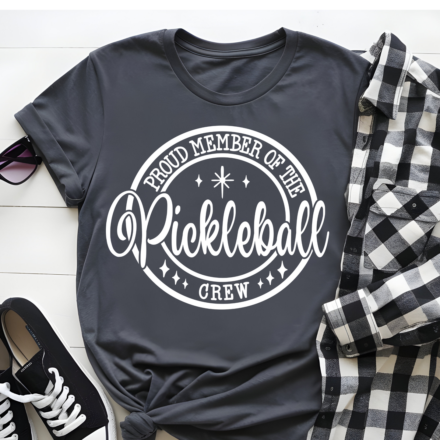 DTF T-Shirt Transfer | Ready to Press | DIY Heat Transfer for Clothing, Hoodies, Sweatshirt | Pickleball Crew White DTF100876