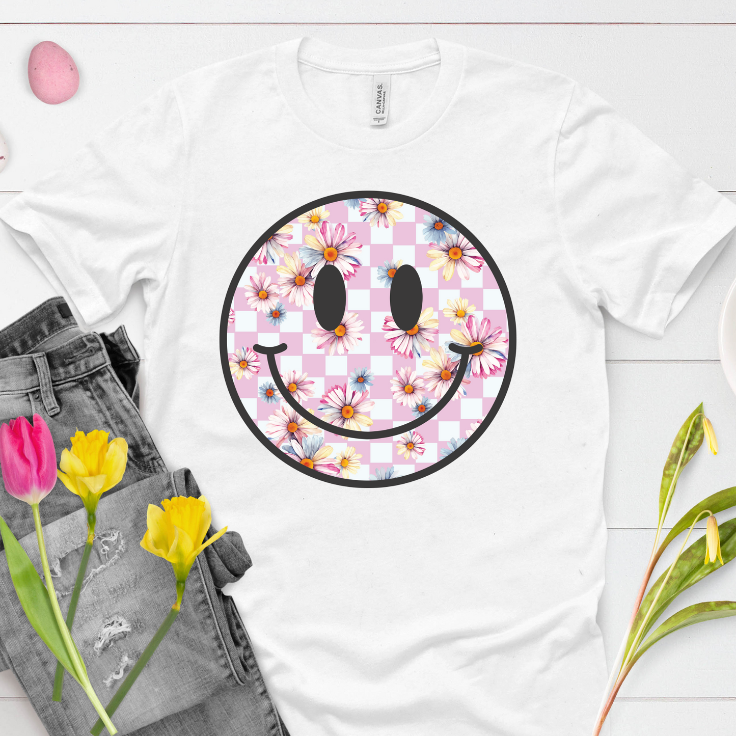 DTF Shirt Transfer - Ready to Press - Floral Smiley -  DTF100551