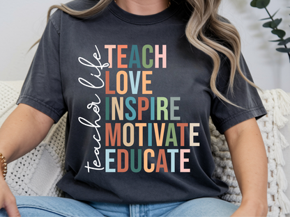 Teacher Life DTF101480 DTF T-Shirt Transfer | Ready to Press | DIY Heat Transfer for Clothing, Hoodies, Sweatshirt