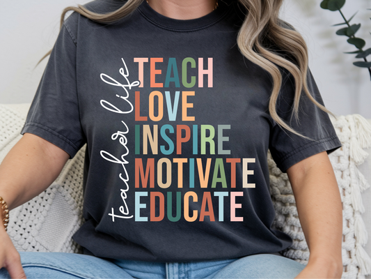 Teacher Life DTF101480 DTF T-Shirt Transfer | Ready to Press | DIY Heat Transfer for Clothing, Hoodies, Sweatshirt