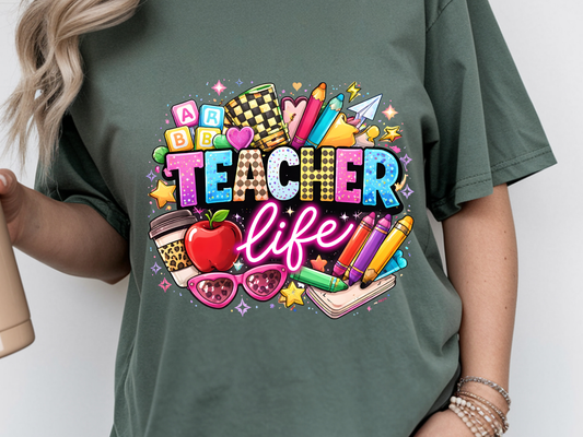 Teacher Life DTF101478 DTF T-Shirt Transfer | Ready to Press | DIY Heat Transfer for Clothing, Hoodies, Sweatshirt