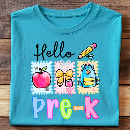 DTF T-Shirt Transfer | Ready to Press | DIY Heat Transfer for Clothing, Hoodies, Sweatshirt | Hello pre-k DTF100940