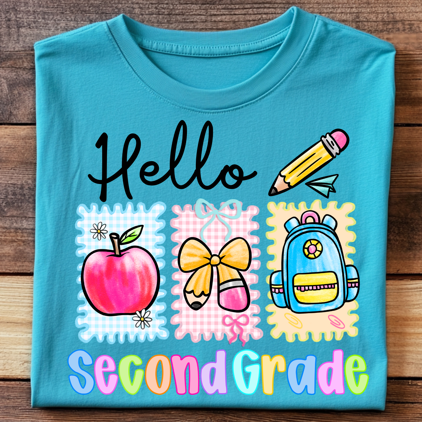 DTF T-Shirt Transfer | Ready to Press | DIY Heat Transfer for Clothing, Hoodies, Sweatshirt | Hello second grade DTF100941