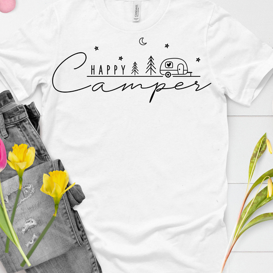 DTF Shirt Transfer - Ready to Press - Happy Camper Black-  DTF100646