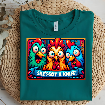 DTF T-Shirt Transfer | Ready to Press | DIY Heat Transfer for Clothing, Hoodies, Sweatshirt | She's got a knife DTF100837