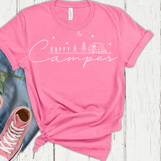 DTF Shirt Transfer - Ready to Press - Happy Camper White-  DTF100645