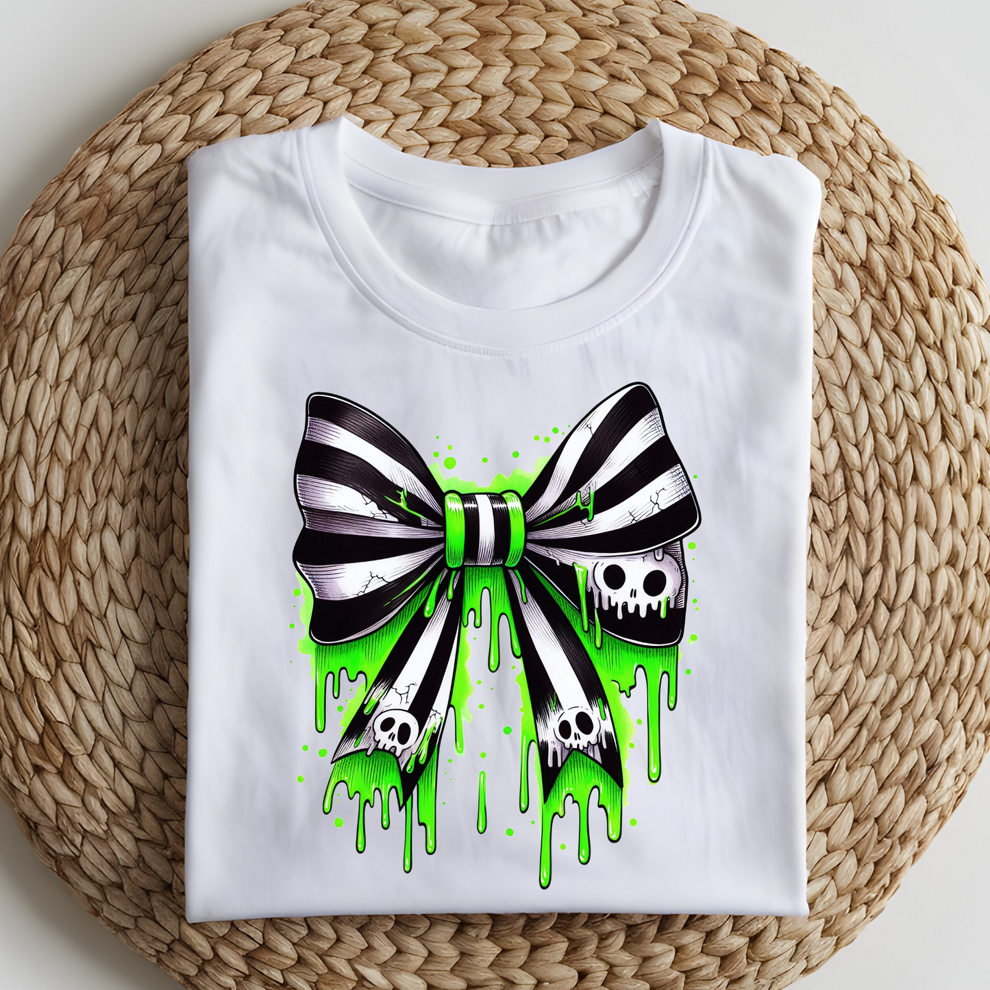 DTF T-Shirt Transfer | Ready to Press | DIY Heat Transfer for Clothing, Hoodies, Sweatshirt | Green Bow DTF100917