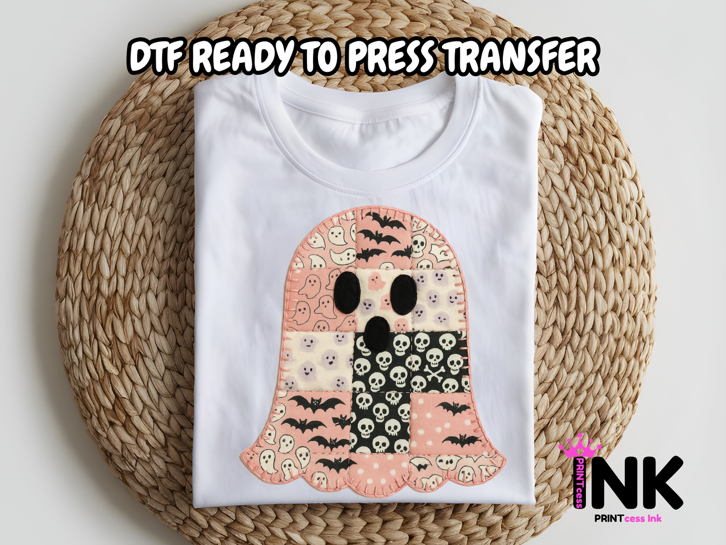 Patchwork Ghost DTF100992 | DTF T-Shirt Transfer | Ready to Press | DIY Heat Transfer for Clothing, Hoodies, Sweatshirt