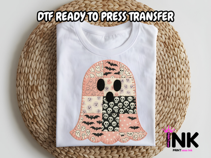 Patchwork Ghost DTF100992 | DTF T-Shirt Transfer | Ready to Press | DIY Heat Transfer for Clothing, Hoodies, Sweatshirt