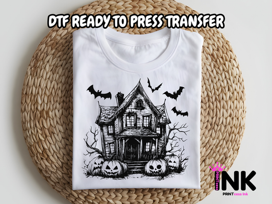 Haunted House DTF100982 | DTF T-Shirt Transfer | Ready to Press | DIY Heat Transfer for Clothing, Hoodies, Sweatshirt