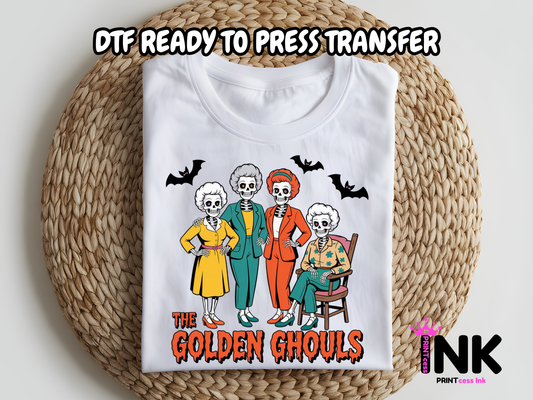 Golden Ghouls DTF100990 | DTF T-Shirt Transfer | Ready to Press | DIY Heat Transfer for Clothing, Hoodies, Sweatshirt