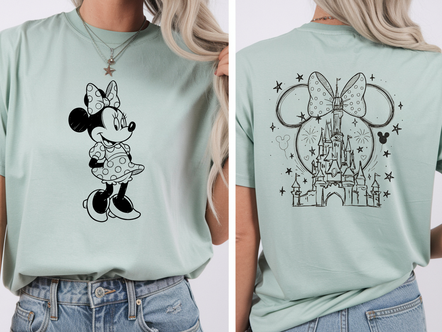 Minnie Mouse Front and Back DTF101599 DTF T-Shirt Transfer | Ready to Press | DIY Heat Transfer for Clothing, Hoodies, Sweatshirt