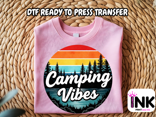 Camping DTF101397| DTF T-Shirt Transfer | Ready to Press | DIY Heat Transfer for Clothing, Hoodies, Sweatshirt