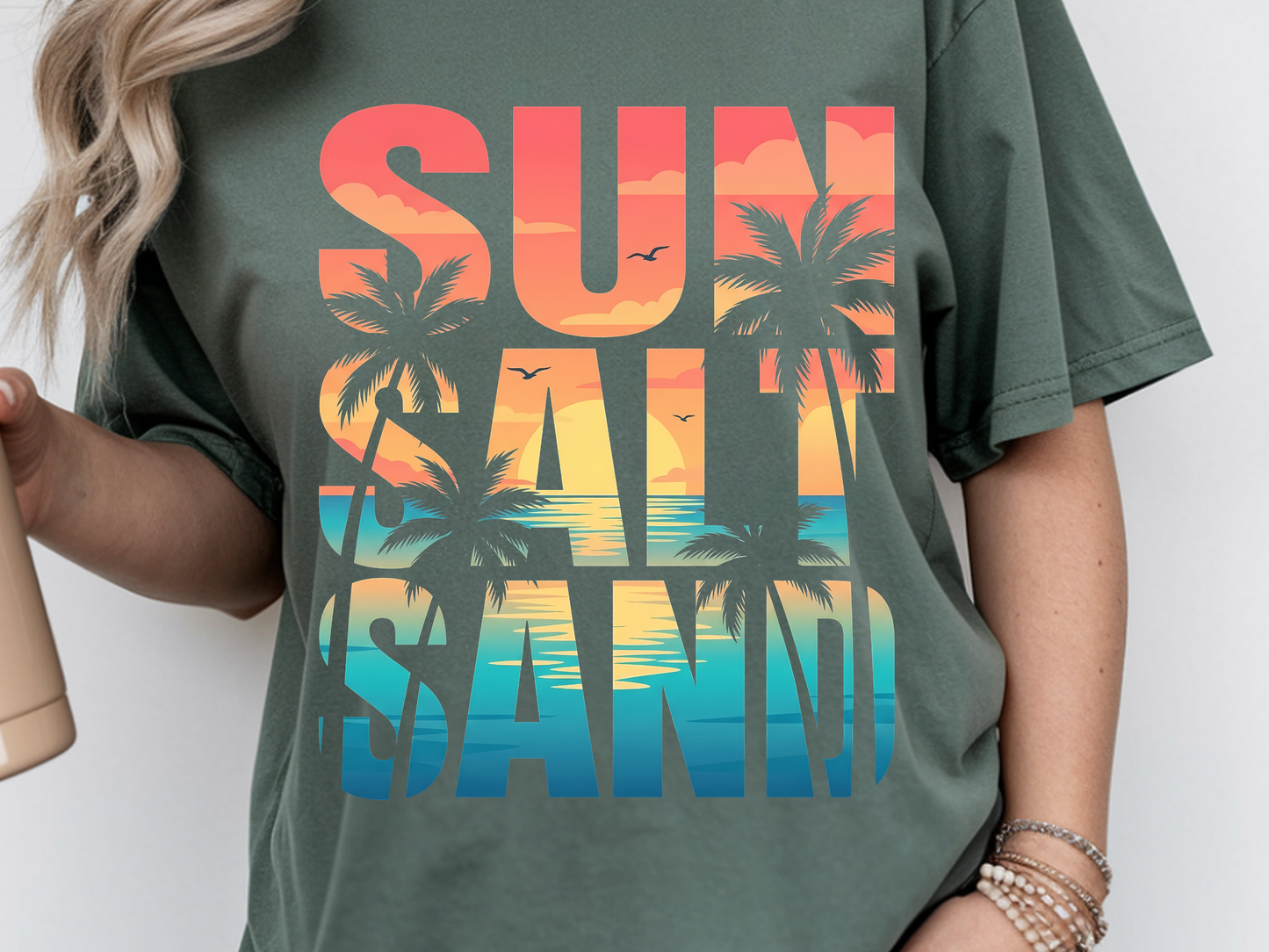 Sun salt sand DTF101424 DTF T-Shirt Transfer | Ready to Press | DIY Heat Transfer for Clothing, Hoodies, Sweatshirt