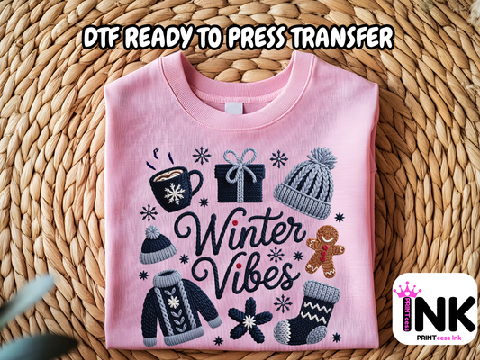 Winter vibes -  DTF101757- T-Shirt Transfer | Ready to Press | DIY Heat Transfer for Clothing, Hoodies, Sweatshirt