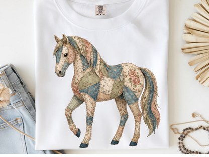 Patchwork Horse -  DTF101917- DTF T-Shirt Transfer | Ready to Press | DIY Heat Transfer for Clothing, Hoodies, Sweatshirt