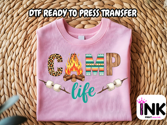 Camping DTF101413 DTF T-Shirt Transfer | Ready to Press | DIY Heat Transfer for Clothing, Hoodies, Sweatshirt