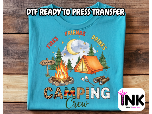 Camping DTF101391| DTF T-Shirt Transfer | Ready to Press | DIY Heat Transfer for Clothing, Hoodies, Sweatshirt