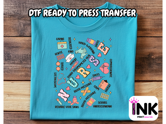 Nurse -DTF101686- T-Shirt Transfer | Ready to Press | DIY Heat Transfer for Clothing, Hoodies, Sweatshirt
