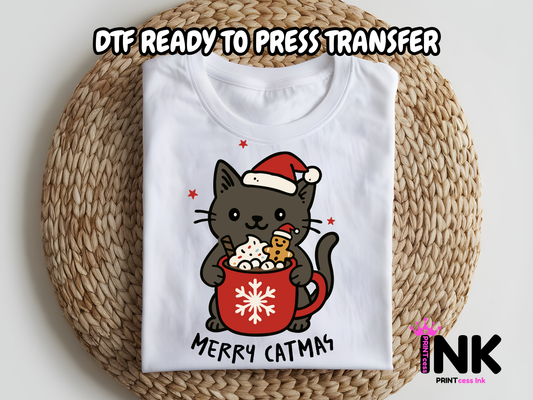 Merry Catmas DTF101161| DTF T-Shirt Transfer | Ready to Press | DIY Heat Transfer for Clothing, Hoodies, Sweatshirt