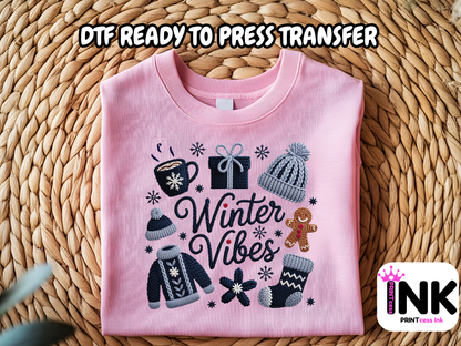 Winter vibes DTF101217| DTF T-Shirt Transfer | Ready to Press | DIY Heat Transfer for Clothing, Hoodies, Sweatshirt