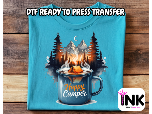 Camping DTF101390| DTF T-Shirt Transfer | Ready to Press | DIY Heat Transfer for Clothing, Hoodies, Sweatshirt
