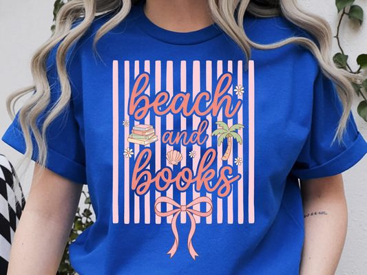 Beach and books DTF101434 DTF T-Shirt Transfer | Ready to Press | DIY Heat Transfer for Clothing, Hoodies, Sweatshirt
