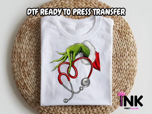 Grinch Nurse DTF101174| DTF T-Shirt Transfer | Ready to Press | DIY Heat Transfer for Clothing, Hoodies, Sweatshirt