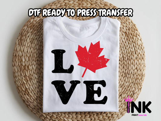 Love Maple Leaf -DTF101599  T-Shirt Transfer | Ready to Press | DIY Heat Transfer for Clothing, Hoodies, Sweatshirt