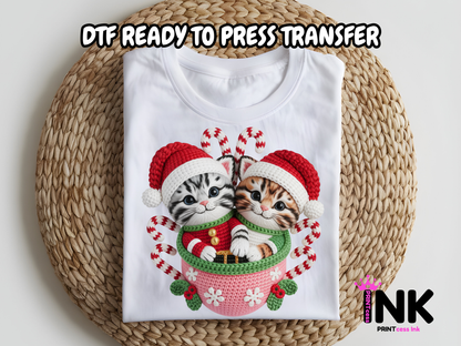 Cat Cups DTF101189| DTF T-Shirt Transfer | Ready to Press | DIY Heat Transfer for Clothing, Hoodies, Sweatshirt