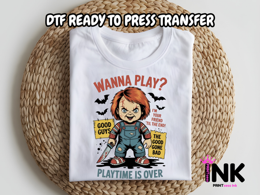 Wanna Play? DTF101014 | DTF T-Shirt Transfer | Ready to Press | DIY Heat Transfer for Clothing, Hoodies, Sweatshirt