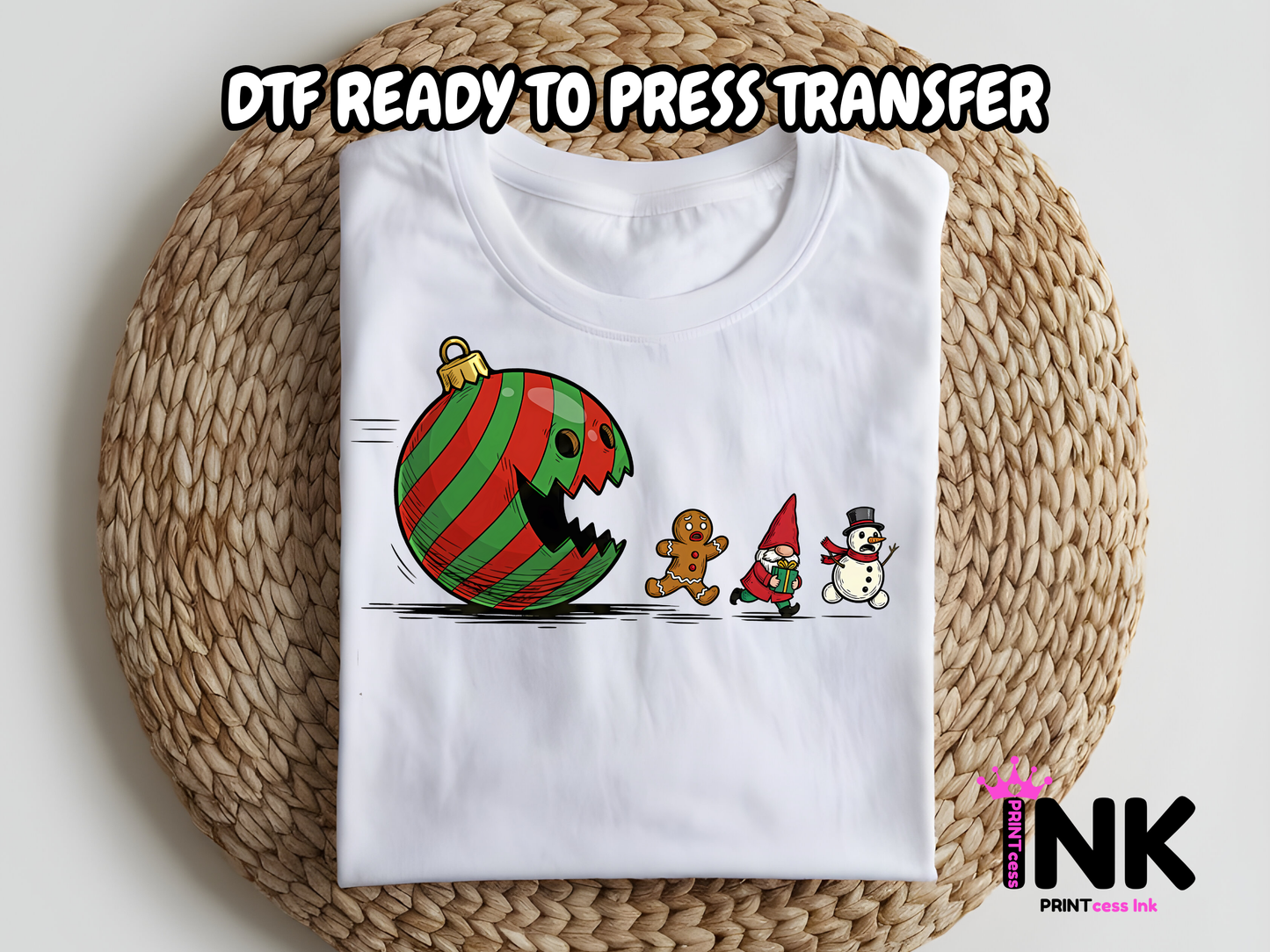 Christmas Pacman DTF101116| DTF T-Shirt Transfer | Ready to Press | DIY Heat Transfer for Clothing, Hoodies, Sweatshirt