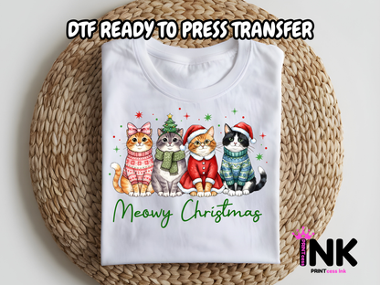 Meowy Christmas DTF101180| DTF T-Shirt Transfer | Ready to Press | DIY Heat Transfer for Clothing, Hoodies, Sweatshirt