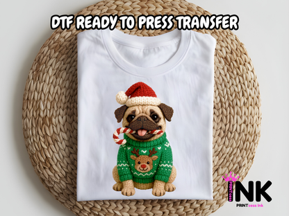 Dog Christmas DTF101186| DTF T-Shirt Transfer | Ready to Press | DIY Heat Transfer for Clothing, Hoodies, Sweatshirt