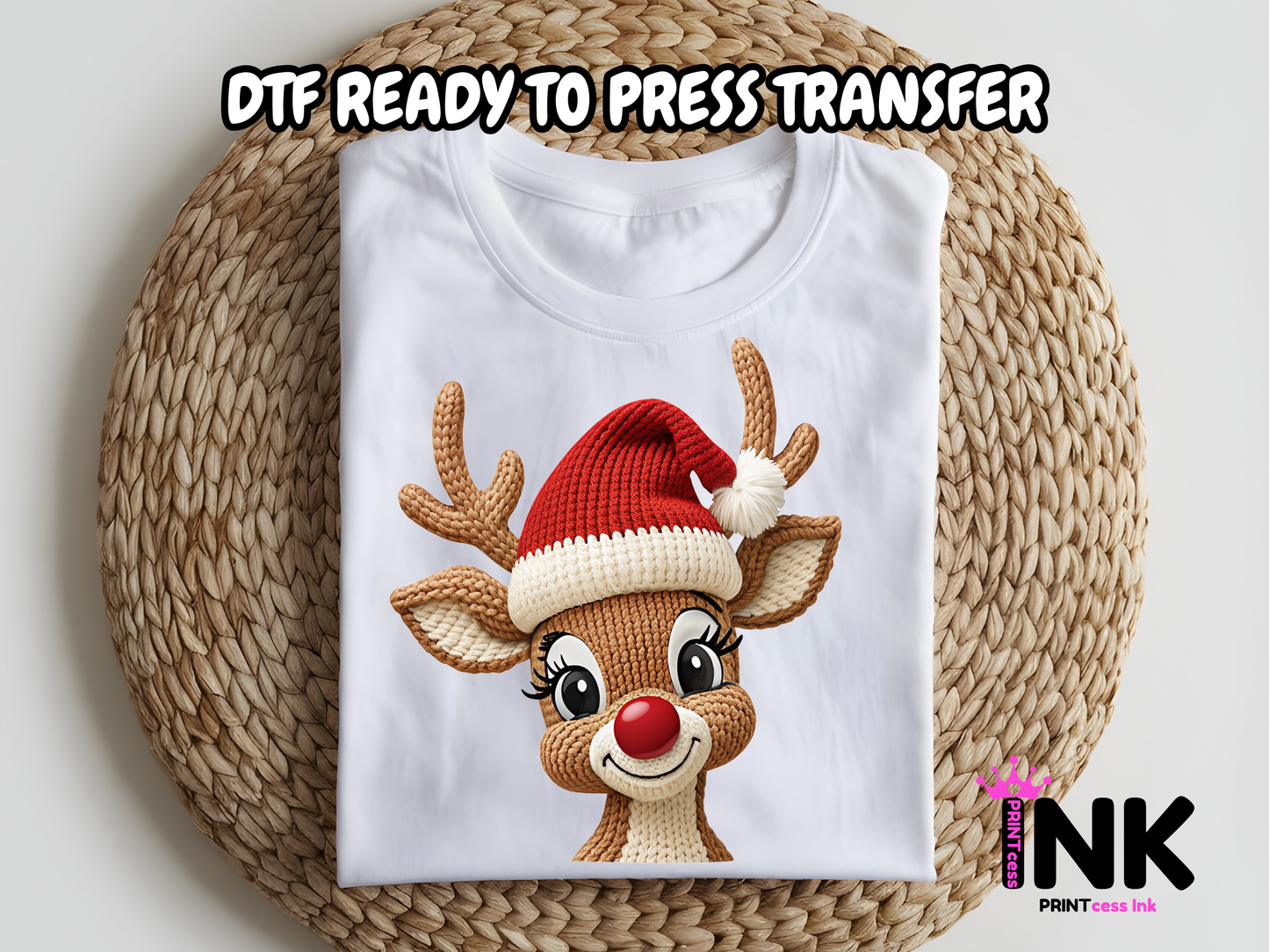 Yarn Reindeer DTF101125| DTF T-Shirt Transfer | Ready to Press | DIY Heat Transfer for Clothing, Hoodies, Sweatshirt
