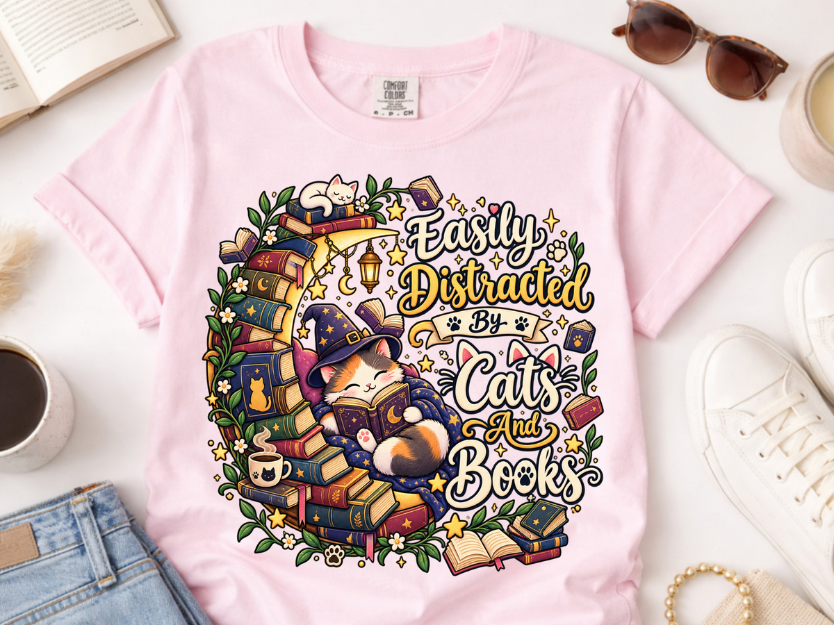 Cats and books -  DTF101892- DTF T-Shirt Transfer | Ready to Press | DIY Heat Transfer for Clothing, Hoodies, Sweatshirt