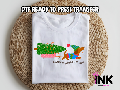 Dachshund Through The Snow DTF101165| DTF T-Shirt Transfer | Ready to Press | DIY Heat Transfer for Clothing, Hoodies, Sweatshirt (Copy)