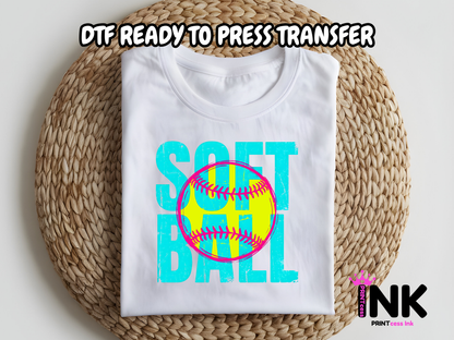 Softball -DTF101636 - T-Shirt Transfer | Ready to Press | DIY Heat Transfer for Clothing, Hoodies, Sweatshirt