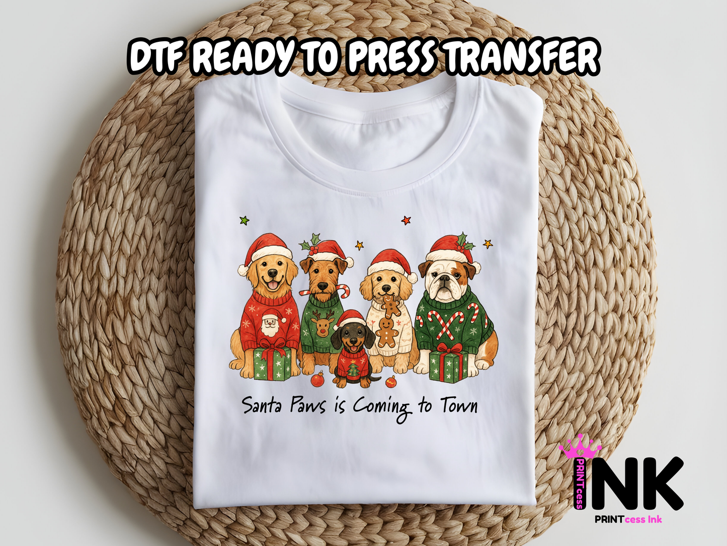Santa Paws DTF101181| DTF T-Shirt Transfer | Ready to Press | DIY Heat Transfer for Clothing, Hoodies, Sweatshirt