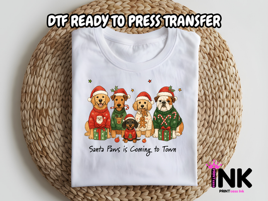 Santa Paws DTF101181| DTF T-Shirt Transfer | Ready to Press | DIY Heat Transfer for Clothing, Hoodies, Sweatshirt